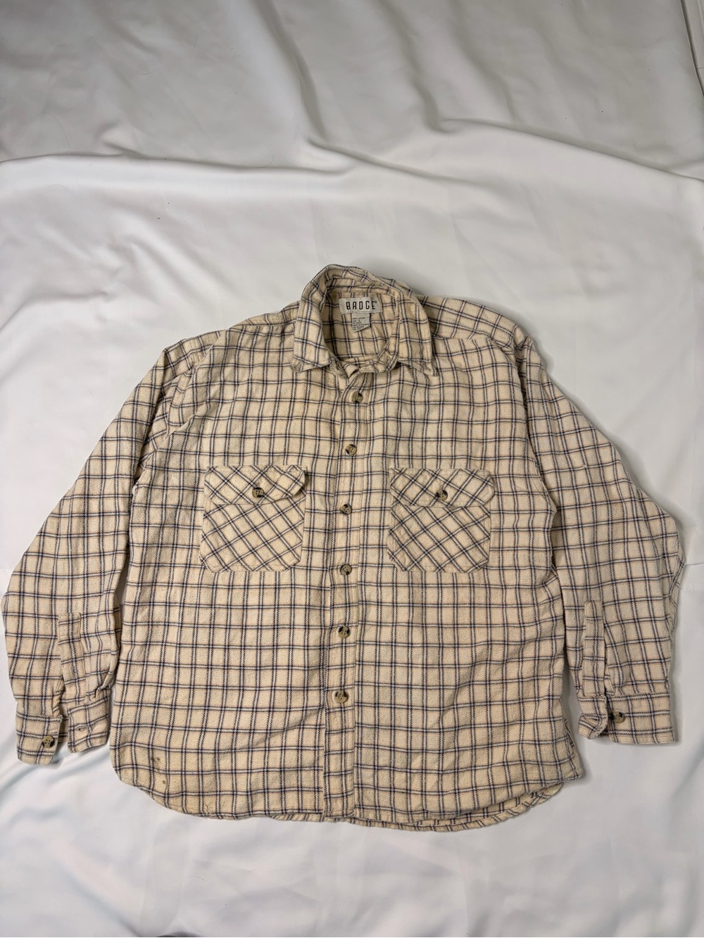Vintage Badge Dixon Flannel Mens L Heavy Cotton Striped 90s